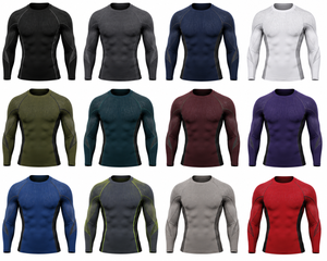Men's Long Sleeve Compression Color Blocked Rash Guard Navy Blue Quick Dry Breathable Polyester/Nylon <b>Athletic</b> Workout Top - Product Image 6