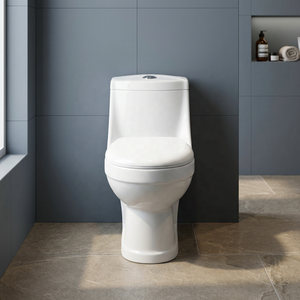 Ensemble WC monobloc moderne en céramique à chasse d'eau double siphonique, avec siphon en P et siphon en S, pour salle de bain - Product Image 3