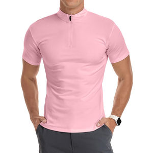 T-shirt à manches courtes pour homme, best-seller, personnalisé, été, col quart zippé, motif uni, tissu coton respirant. - Product Image 6