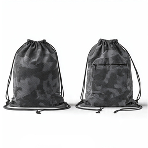 Mochila de gimnasio con cordón, mochilas deportivas de nailon con cordón, bolsas deportivas de camuflaje negras con bolsillo y logo - Product Image 1
