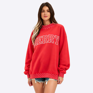 OEM Custom Oversized Drop Shoulder Winter Mock Neck Sweatshirt Women Contrast Polka Dot Graphic Embroidered <b>Pullover</b> <b>Jumpers</b> - Product Image 3