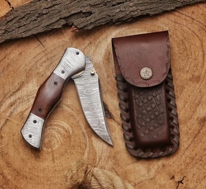 Couteau de poche pliant artisanal en acier Damas, manche en bois, OEM/ODM, couteau de survie EDC haut de gamme, pointe droite Tarj - Product Image 3