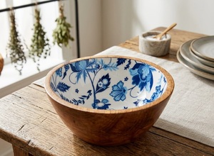 Nouveaux bols de service en bois au design moderne avec impression émaillée pour soupes et pâtes, polyvalents pour la table - Product Image 4