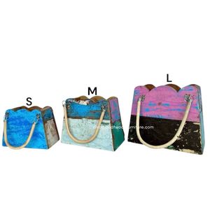 Macetas / Bolsas para Flores de Madera de Barco Reciclada, Color Original, Decorativas para Jardín, Hogar y Exteriores, Awan Rattan/Mendong, Grandes - Product Image 1