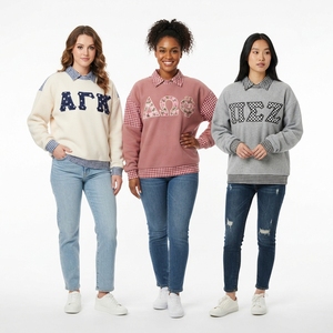 Sudadera Oversize de Cuello Redondo para Mujer con Letras Griegas Bordadas, Estilo Casual, Tejido de Algodón, Corte Regular, Estilo Otoñal - Product Image 4