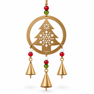 Campana de Navidad con diseño de escena invernal recortada, letras curvadas y tres campanas doradas cónicas - Product Image 4