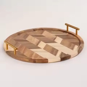 Plateau de service élégant en bois d'acacia de style post-moderne, écologique, forme personnalisée, pour hôtels de luxe, passe au lave-vaisselle, durable - Product Image 5