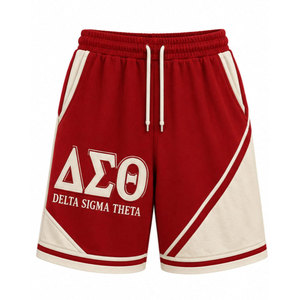 Delta Sigma Theta <b>Men's</b> <b>Red</b> Cream <b>Shorts</b> With Front Logo Drawstring Waist Casual Style - Product Image 5