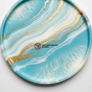 Modern Blue <b>Epoxy</b> Resin Tray – Glossy Marble Finish Square Coffee <b>Table</b> Tray - Product Image 3
