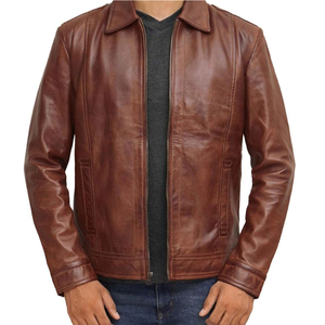 Blouson en cuir pour homme, style décontracté, avec poignets côtelés, fermeture éclair intégrale, qualité supérieure, pour usage quotidien, fabrication sur mesure, fournisseur en gros - Product Image 1