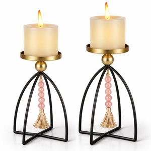 Gold and Black Candle Holders with Yellow Beads Decorative Candle Stand for Home and Office Stylish Beaded Candle Holders - Product Image 5