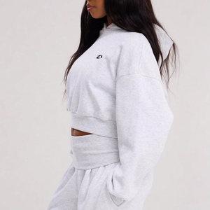 Sweat-shirt à capuche court pour femme, coupe oversize, entièrement orné de strass, en molleton de coton épais, couleur unie, faible MOQ, personnalisable - Product Image 2