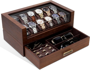 <b>Watch</b> Box for Men 12 Slot Wooden <b>Watch</b> <b>Case</b> With Drawer <b>Watch</b> Display Box 2-Layer <b>Watch</b> Holder for Jewelry <b>Watch</b> Storage for Men - Product Image 1