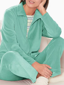 Unisex Velvet Fleece Two-Piece <b>Tracksuit</b> Set Full-Sleeve Hooded Zipper Regular-Fit Solid Color Winter Casual Wear 100% Cotton - Product Image 6
