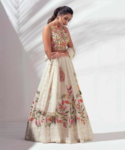 Red Carpet Function Special White Color Fancy Floral Printed Light Weight Elegant Georgette Faux Fur Party <b>Lehenga</b> Choli <b>Women</b> - Product Image 2