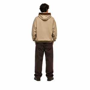 Sudadera con Capucha Oversize de 400 g/m², Color Beige Arena, Estilo Vintage, con Ribete de Pana, OEM, para Hombre, con Bolsillo - Product Image 2