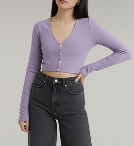 Crop Top <b>for</b> <b>Women</b> Casual Cotton Summer V-neck Batwing Sleeve Quick Dry OEM ODM Customized Label Daily Wear - Product Image 1