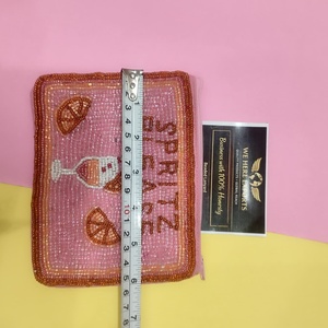 Handmade Beaded Pink Spritz Please Coin <b>Purse</b> Cocktail Embroidery Seed Bead Pouch Mini Zipper Wallet Party Clutch Gift For <b>Women</b> - Product Image 3