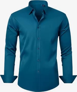 Chemise habillée unie à manches longues pour homme, col rabattu, chemise de travail formelle, manches longues, tissu popeline, pour le printemps - Product Image 1