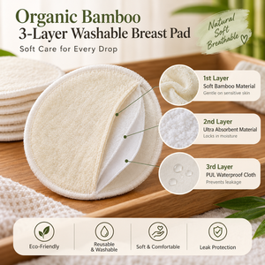 Insertos de Bambú Orgánico para Lactancia |   Almohadillas de Lactancia Reutilizables y Lavables |   Almohadillas Absorbentes para Lactancia de 3 Capas a Prueba de Fugas |   Atención materna - Product Image 4