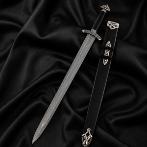 Espada Vikinga Negra de Damasco con Funda, Espada Medieval Hecha a Mano de los Hombres del Norte, Espada Nórdica, Regalo para Él - Product Image 5