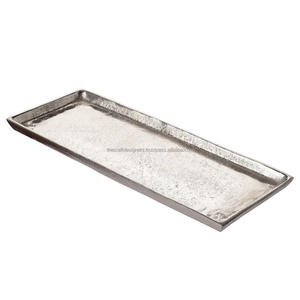 Plateaux de service décoratifs, fournitures de restaurant, grand plateau argenté et plat, plateaux en aluminium faits à la main, vaisselle de style américain. - Product Image 1