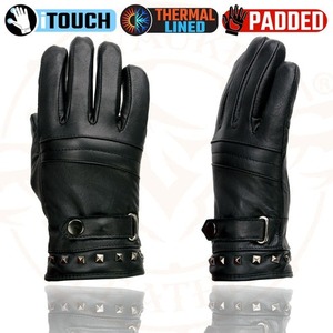 High Quality Finishing Men’s Black Genuine Leather <b>Touchscreen</b> <b>Gloves</b> with Thermal Lining and Padded Design Wholesale Supplier - Product Image 3
