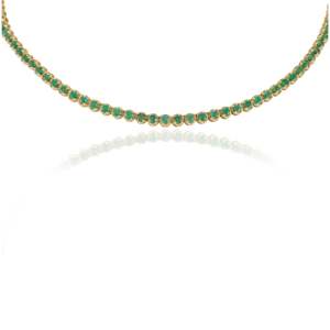18K Gold Round Cut Emerald Tennis <b>Necklace</b>-Fine <b>Beaded</b> <b>Necklace</b> - Product Image 3