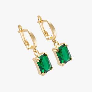 Emerald Hoop Earrings May Birthstone Dangle <b>Huggies</b> Green Gemstone 925 Sterling <b>Silver</b> 14K Gold Plated Jewelry - Product Image 1