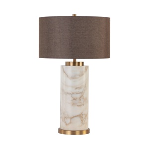 Luxury <b>Marble</b> <b>Table</b> Lamp With Rich Brown Fabric Shade And Sophisticated Contemporary Interior Lighting Appeal - Product Image 2