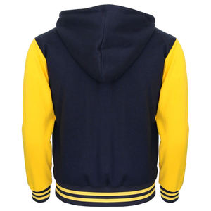 เสื้อแจ็คเก็ตวาร์ซิตี้ผู้ชายสีกรมท่า-เหลือง มีฮู้ด ผ้าฟลีซ สไตล์พรีปปี้ ทรงปกติ ติดกระดุม ใส่ได้ในฤดูใบไม้ร่วง พร้อมโลโก้ - Product Image 2