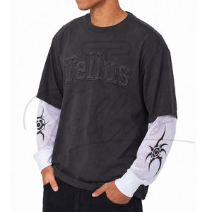 Camiseta de manga larga doble de alta calidad para hombre, de algodón, de doble capa, extragrande. - Product Image 2