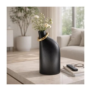 Jarrón de Mesa Moderno de Metal Negro Element Vessel, Diseño Minimalista, Decoración Hecha a Mano, 13.8 H - Product Image 6