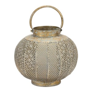 Lanterne hexagonale en métal avec panneaux en verre gaufré et découpes décoratives pour la décoration de la maison - Product Image 4