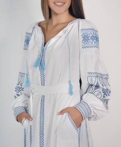 Vestido Maxi de Algodón Blanco Premium para Mujer, con Simbolismo Ucraniano Antiguo, Tejido, Elegante, Cintura Natural, Colección Exclusiva - Product Image 1