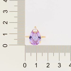 Glam 10K <b>Gold</b> Plated Amethyst <b>Cocktail</b> <b>Ring</b> Pear Shape Claw Setting Women's Engagement February Birthstone - Product Image 3