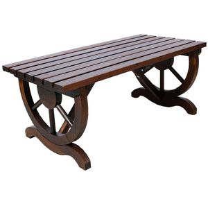 Panca Rustica da Esterno in Legno con Gambe a Ruota di Carro per 2 Persone, Arredo per Giardino, Portico, Patio o Cortile - Product Image 4