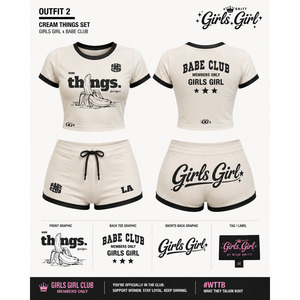 Conjunto de 2 piezas de algodón 100% para mujer: Top corto tipo Ringer y shorts, atuendo casual de verano con estampado de algodón estilo streetwear. - Product Image 1