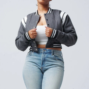 Premium Quality Ladies Plus Size Quilted Baseball Varsity Jackets Women's Wool Crop Top with Detachable Sleeves Wholesale - Product Image 5