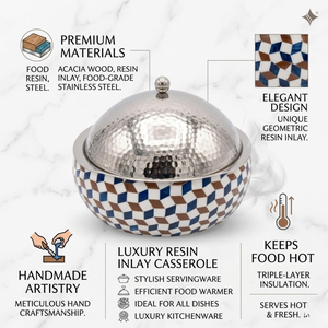 Luxury Resin Inlay Wooden Serving Casserole | Stainless Steel Hotpot Food Warmer | Handmade Kitchen Cookware <b>Set</b> Gulf Qatar - Product Image 5