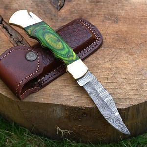 Navaja de Combate Plegable |   Mango de madera |   Hoja de acero de Damasco |   Borde Recto |   Grado Industrial |   Navaja de Bolsillo OEM - Product Image 4