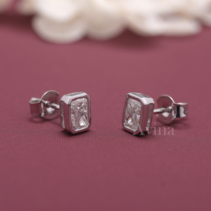 IGI Certified Lab Grown Diamond Emerald Cut Bezel Stud <b>Earrings</b> 18K White / Yellow & Rose Gold Rectangular Diamond <b>Earrings</b> - Product Image 1