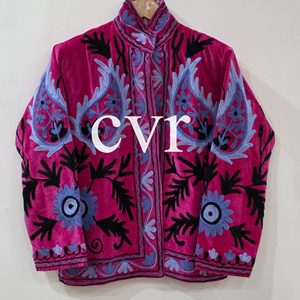 Handmade Velvet Suzani Eco-Friendly Suzani Velvet Uzbek Outerwear Hand Embroidered Women's Luxury <b>Coat</b> Winter Boho for Party We - Product Image 1
