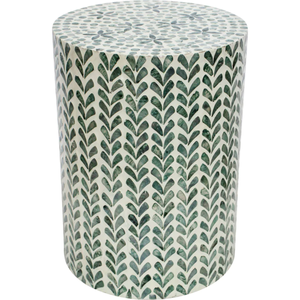 Tabourets de table d'appoint en mosaïque faits à la main, motif feuille vert et blanc incrusté de nacre, tabouret de café pour salon - Product Image 1