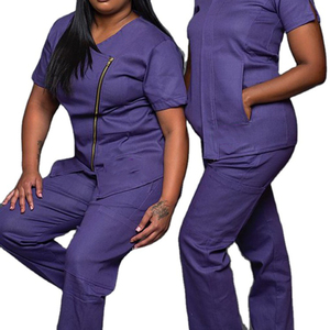 Women's Fashion Zipper Medical Scrub Set Slim Fit Nurse Uniform <b>Top</b> & Pants Multi-Color Plus Size Hospital Uniform - Product Image 5