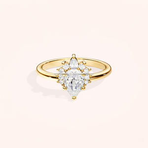 Oval Cut Lab Grown Diamond Cluster <b>Engagement</b> <b>Ring</b> Yellow Gold Floral Halo Promise <b>Ring</b> <b>Unique</b> Vintage Inspired Wedding <b>Ring</b> - Product Image 4