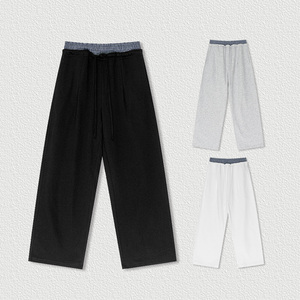 Pantalon de jogging pour homme en molleton bouclette noir, gris clair, coupe oversize ample, double taille, jambes larges, cordon de serrage, effet délavé - Product Image 4