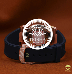 Reloj de Lujo con Bisel de Diamantes Personalizado, Reloj de Pulsera de Oro Rosa con Correa de Goma Negra, Reloj de Joyería de Moda Premium para Hombre - Product Image 5