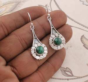 Pendientes Colgantes de Malaquita, Plata de Ley 925, Joyería Boho Hecha a Mano, Pendientes de Piedras Preciosas Verdes Naturales, Regalo para Mujer - Product Image 3