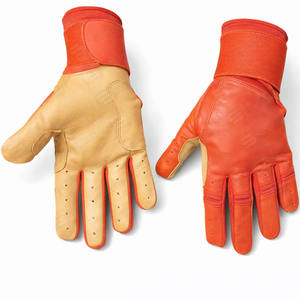 High Quality Genuine Cowhide Cabretta Leather Baseball Batting Gloves in Unique Orange & Beige Color Combination for Training - Product Image 1